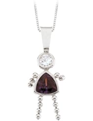 14K White Gold Cubic Zirconia "Triangular Shaped" Imitation Amethyst Girl Pendant with Chain