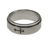 316L stainless steel ring with matte polish and laser cut cross design - Spinner - 8mm width (Size 10)