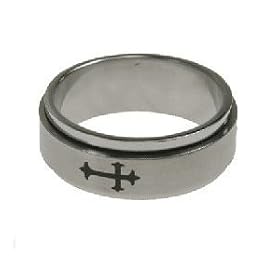 316L stainless steel ring with matte polish and laser cut cross design - Spinner - 8mm width (Size 8)
