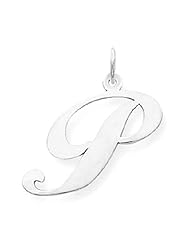 14k White Gold Medium Fancy Script Initial P Letter Charm YC653P