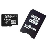 TOPRAM 4GB 4G microSD microSDHC Card Class 4 with Memory Stick Pro Duo Adapter