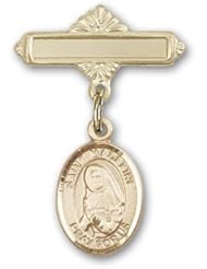 14K Gold Baby Badge with St. Madeline Sophie Barat Charm and Polished Badge Pin