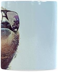 Funny Sloth Wearing Sunglasses White Ceramic Coffee Mugs Cup - 11oz sizes