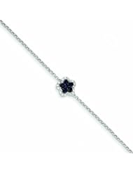 Genuine 14K White Gold White Gold Diamond & Sapphire Flower With .5In Ext. Bracelet 2 Grams Of Gold 100% Satisfaction Guaranteed.