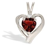 14K White Gold Genuine Heart Garnet and Diamond Pendant