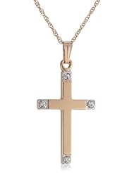 14k Yellow Gold Filled Two-Tone Embossed Hand Cubic Zirconia Cross Pendant Necklace, 18"