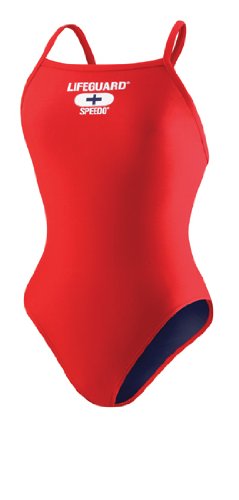 Speedo Womens Xtra Life Lycra Lifeguard Flyback Swimsuit, Red, 32