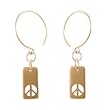 Rectangular Peace Sign Dangle Earrings on Hoops in Gold Vermeil, #8151