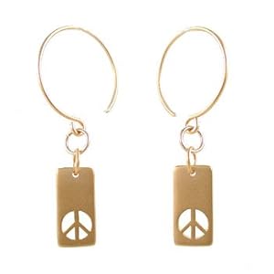 Rectangular Peace Sign Dangle Earrings in Gold Vermeil, #8151