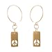 Rectangular Peace Sign Dangle Earrings on Hoops in Gold Vermeil, #8151