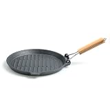 Grill- & Steakpfanne aus Gusseisen, rund, geriffelt mit Holzgriff *MODELL 2010* SEASONED