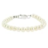 5mm Genuine Freshwater Cultured White Pearl Sterling Silver Beaded Infant Baby Girl Bracelet