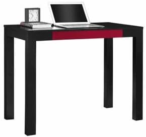 Classic Study Desk with Red Drawer Front, Suits Modern to Traditional Decor, Black Finish