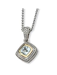 Antique Sterling Silver & 14K Gold Sky Blue Topaz Necklace
