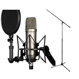 Rode NT1-A Cardioid Condenser Microphone Recording Package with a Tripod Base Microphone Floor Stand - Black
