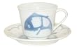 Blue and White Carp Koi Fish Tea / Coffee Cup and Saucer - hand painted underglazed porcelain (set of 2)