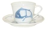 Blue and White Carp Koi Fish Tea / Coffee Cup and Saucer - hand painted underglazed porcelain (set of 2)
