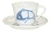 Blue and White Carp Koi Fish Tea / Coffee Cup and Saucer - hand painted underglazed porcelain (set of 2)