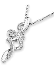 18K White Gold Diamond Accented Ribbon Pendant (0.13cttw, G-H Color, VS2-SI1 Clarity) /w Silver Chain (16")