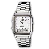 Casio Men's Analog Digital 2 Time Silver Metal Band Watch Model AQ-230A-7D