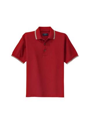 Port Authority Signature - Cool Mesh Sport Shirt with Tipping Stripe Trim Red Khaki Ivory-2XL