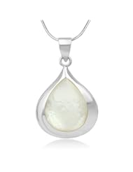Jewelry: 925 Sterling Silver White Mother of Pearl Shell Inlay Teardrop Pendant Necklace, 18" Chain - Chuvora