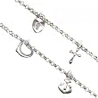 Heart, Cross, Anchor, Lock Ankle Bracelet in Sterling Silver