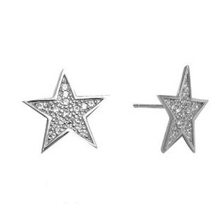 14k White Gold 15mm CZ berturap Stud Bintang Subang 14K White Gold 15mm CZ Paved Star Stud Earrings
