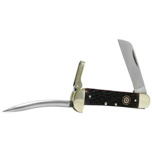 Schrade 735RPB Mariners Knife with Rope Blade and Marlin Spike,  Red Pick Bone Handle