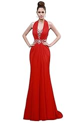 Beaded Sequined Crystal Lace Backless Halter Cocktail Chiffon Mermaid Evening Dress/Homecoming Dress/Pageant Dress/Prom Dress/Quinceanera Dress/Party Dress/Wedding Dress 