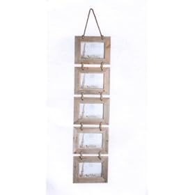 Chic & Shabby Rustic Natural Wooden Five Hanging Photo Frame Large 6x4"