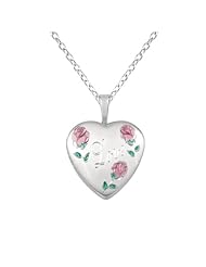Sterling silver Heart Shaped Locket w/ Roses "Love" Necklace