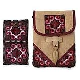 Hemp purse and phone pouch, 'Ethnic Rose'