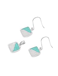 Sterling Silver Turquoise/Mother of Pearl Pendant with Earrings Jewelry Set