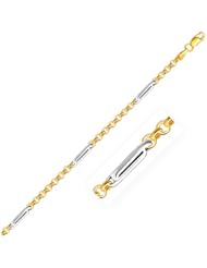 14K Two-Tone Gold Rolo Chain Anklet with Interlaced Long Link Stations