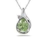 Pear Shaped Green Amethyst and Diamonds Raindrop Pendant in White Gold