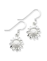 Sterling Silver Diamond-cut Sunflower Wire Earrings QE4157"