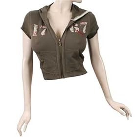 OLIVE CROPPED HALF JACKET SHORT SLEEVE HOODIE - MEDIUM