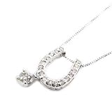 送料無料！4月誕生石ダイヤ×天然ダイヤ0.2ｃｔ！幸せ馬蹄（ホースシュー）ホワイトゴールドペンダント【ケース＊当店保証書付】の画像