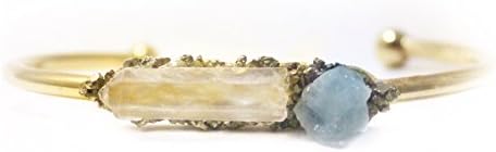 Aquamarine with crushed Pyrite - Raw Gemstone Stacking Bangle - March Birthstone- March Birthday Gift