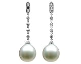 Natural South Sea Drop Pearl & Diamond Earrings in 18kt White Gold