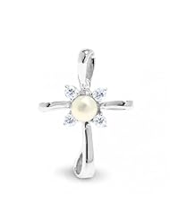 Valentines Day Gifts Bling Jewelry 925 Silver Infinity Cross CZ Pearl Pendant
