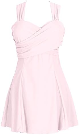 Belita Amy Women's Crossover Shaping Body One Piece Swimsuit Swimdress Cover Up (2X-L, pink)