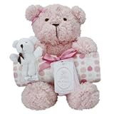 Piccolo Bambino Girls 2 pc Hugables Receiving Blanket with Matching Pink Stuffed Bear