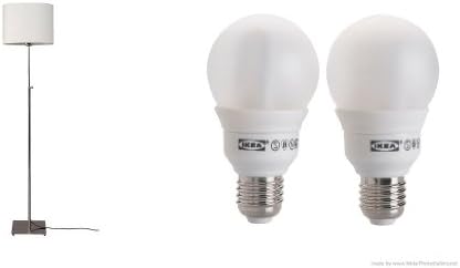 Ikea's ALÄNG Floor lamp, nickel plated, white and SPARSAM Low-energy bulb E26, 11 Watt globe-2 Pack