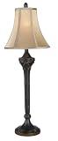 Kenroy Homes Ribbon and Reed Buffet Lamp with Caramel Malt Finish and a Gold Fabric Bell Shade with Gold Lining