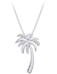 Diamond Palm Tree Pendant with Chain in 10K White Gold (0.09 cttw)