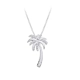 10K White Gold, Diamond Palm Tree Pendant with Chain (0.09 cttw)