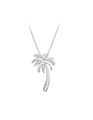 Diamond Palm Tree Pendant with Chain in 10K White Gold (0.09 cttw)