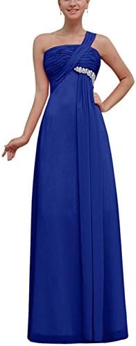 Desimpler Women's One Shoulder Beaded Empire Chiffon Long Evening Prom Dress (US 20W, Royal Blue)